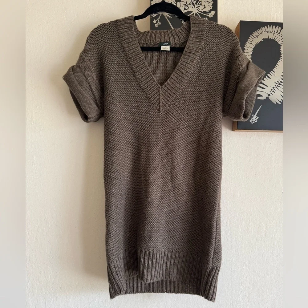 J. Crew Alpaca Blend V-Neck Short Sleeve Knit Tunic Sweater